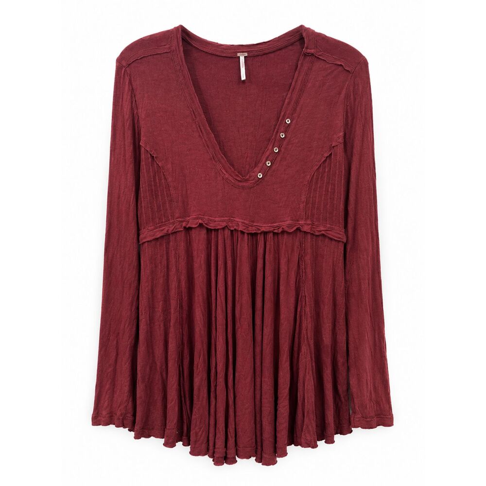 Free People Burgundy Babydoll Tunic Top – Size Large